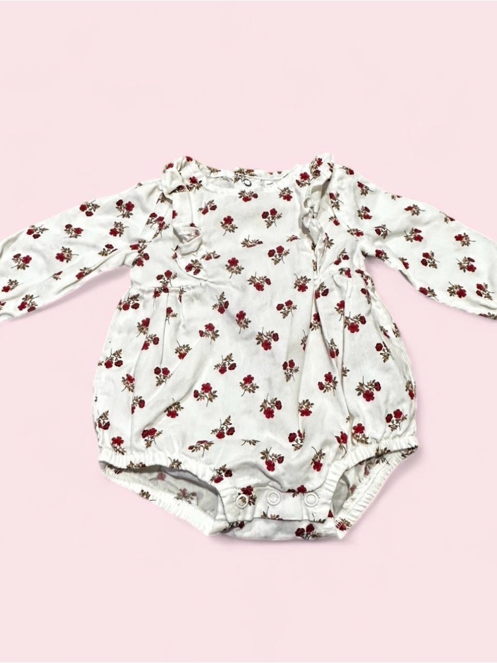 Carter's White Baby Long-Sleeve Bodysuit with Red Floral Print